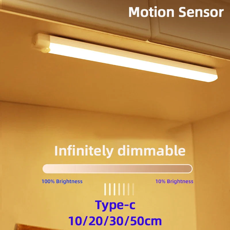 Motion Sensor Lamp Night Light Wireless LED USB Type C Rechargeable Lamp for Kitchen Cabinet Bedroom Wardrobe Staircase Lighting