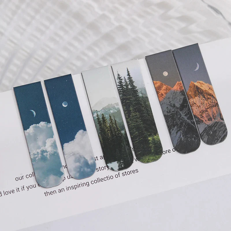 JIANQI 2pcs/pack Magnetic bookmark beautiful scenery clouds simple literary pattern bookmark Reading tool School office supplies Lootquake LLC