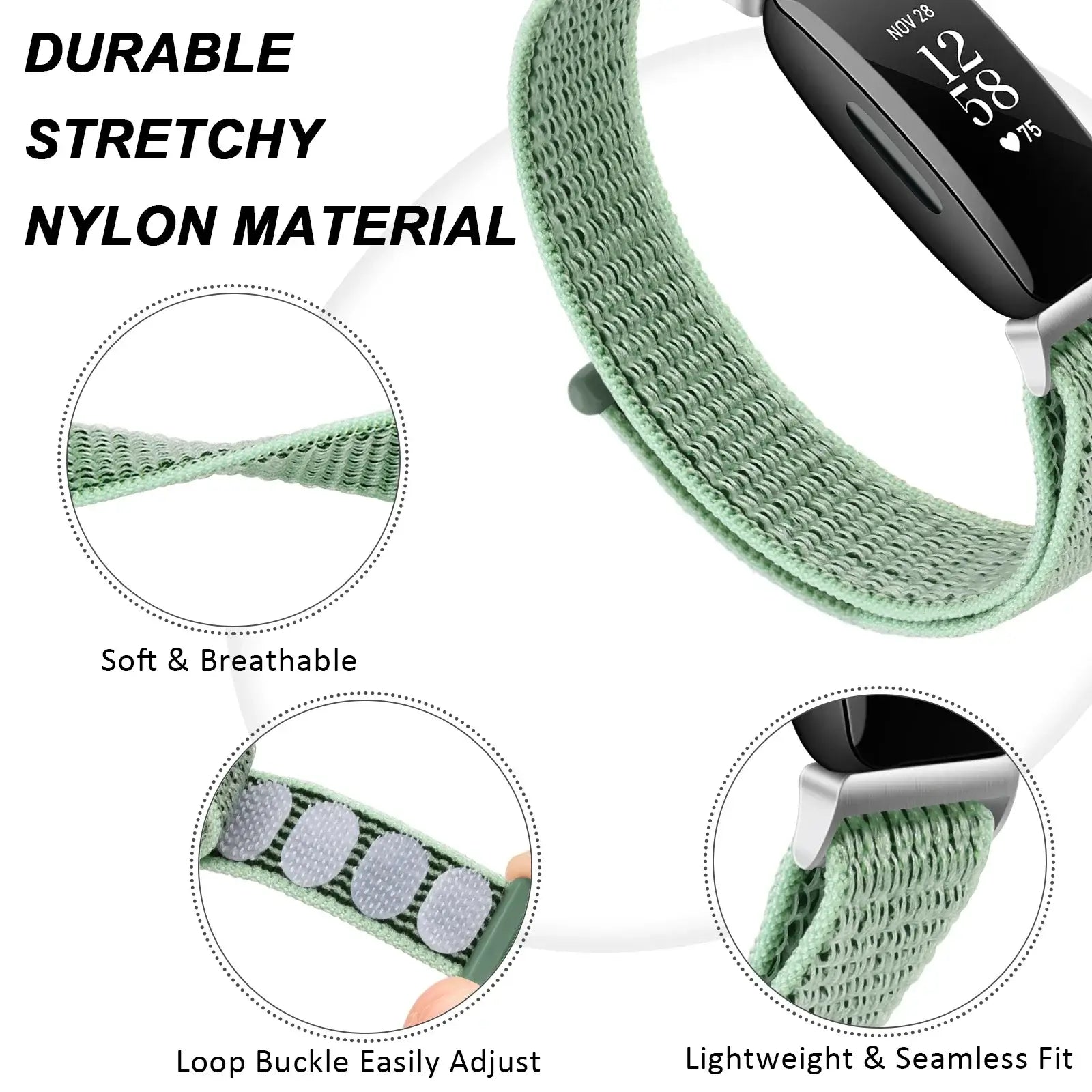 Fitbit Inspire 2, 1, HR Nylon Velcro Band - Versatile Strap - SJB-DIAMOND ELITES