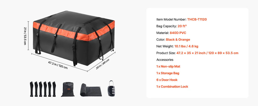 SucceBuy Car Rooftop Cargo Carrier Bag 20/23 Cubic Feet Roof Cargo Carrier 840D PVC Waterproof Car Roof Luggage Bag for  Vehicle Lootquake LLC