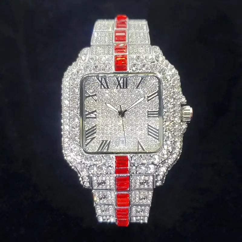 Luxury Full Diamond Watch for Men Fashion Green Iced Out Bling Square Watches Hip Hop Rap Jewelry Relogio Masculino Dropshipping
