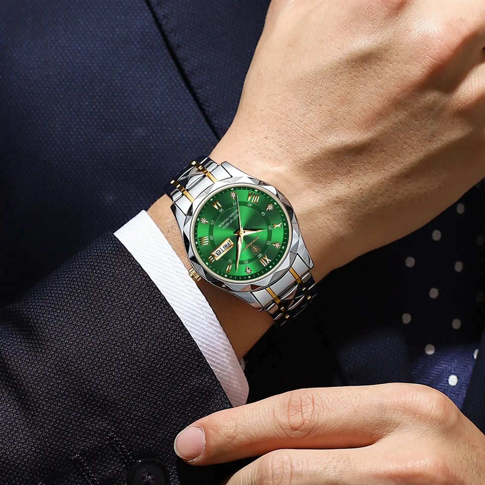 POEDAGAR Business Men's Watch Waterproof Luminous Stainless Steel Date Week Watches For Man Fashion Luxury Quartz Men Wristwatch