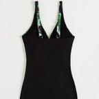 New Leaf Print Color Matching Boxers One-piece Swimsuit