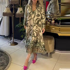 Vintage Fashion Printed V-neck Long Dress Women Spring Long-sleeved Loose Bohemian Dress Autumn Casual A-Line Maxi Dress Vestido