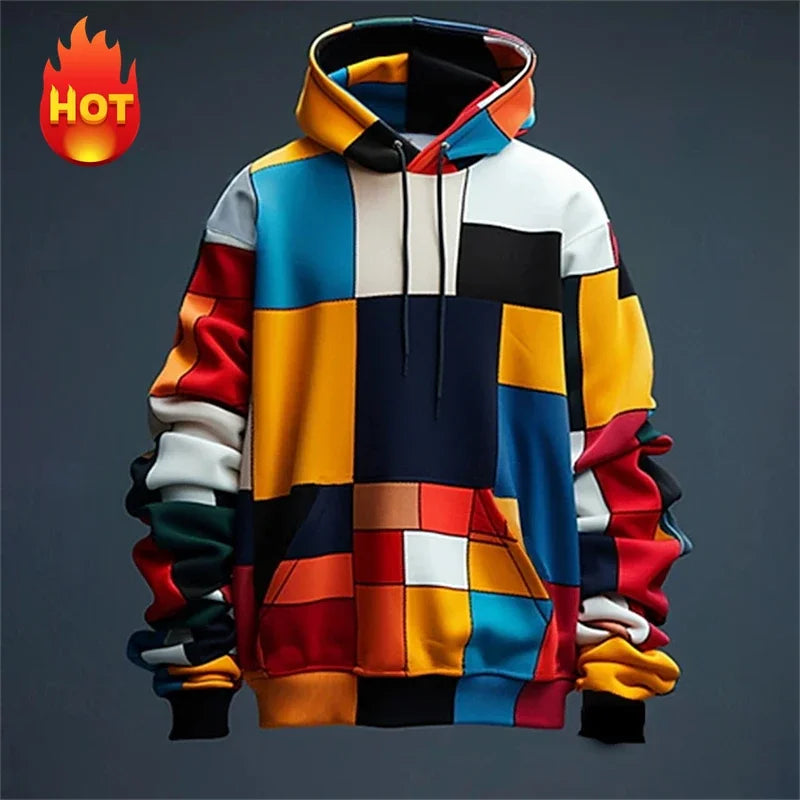 Men's hoodie 3D printed simulation sewing plaid sweatshirts fashion men's clothing Pi-Mart