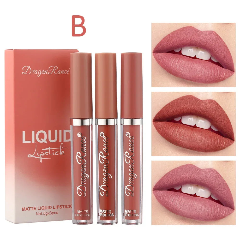 3 PCS Liquid Lipsticks Set Long Lasting Make Up For Women Korean Beauty Cosmetics Matte Lipsticks Waterproof Long lasting Lootquake LLC