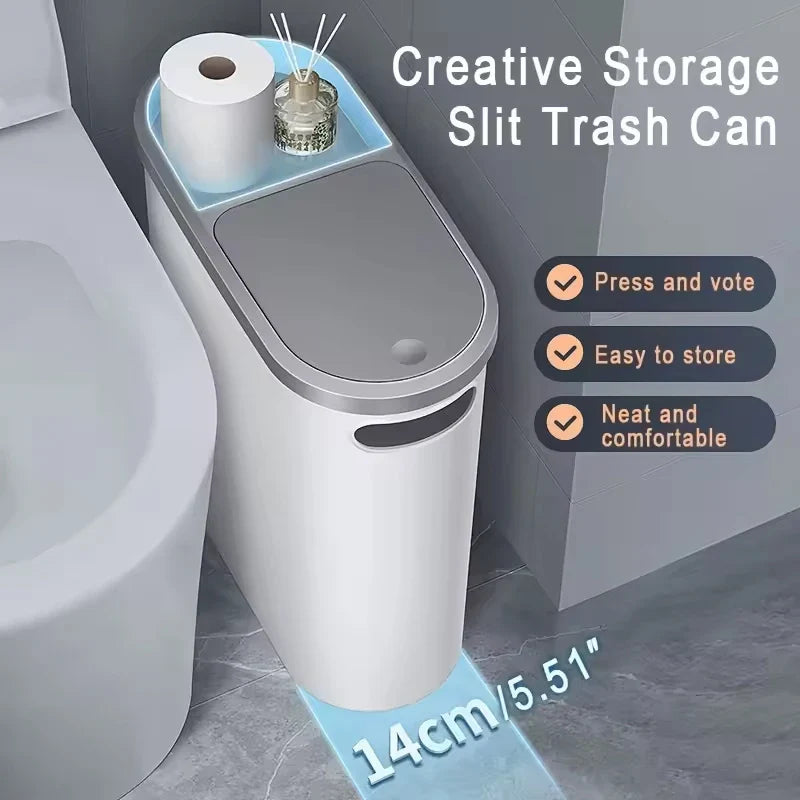 Bathroom Trash Can with Lid Large Capacity Home Creative Gap Bin Press Type Garbage Can Plastic Basket Room Kitchen Garbage Bin Lootquake LLC