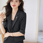 Black Women Blazer Slim Blazer Office Lady Work Suit Cropped Jacket Spring Summer Short Top Design Casual Coats Mujer One Button