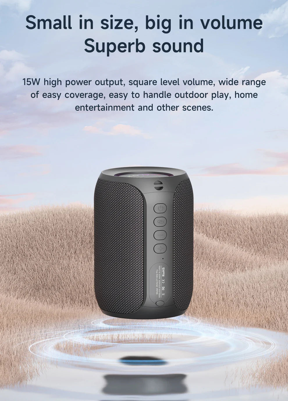 Zealot-S32PRO Powerful Bluetooth Speaker, Bass Wireless, LED Light, Outdoor Speakers, Subwoofer, Waterproof Sound Box Support Lootquake LLC