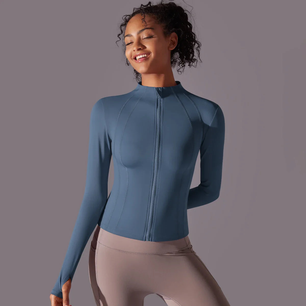 Women's Full Zip Yoga Top With Thumbholes - SJB-DIAMOND ELITES