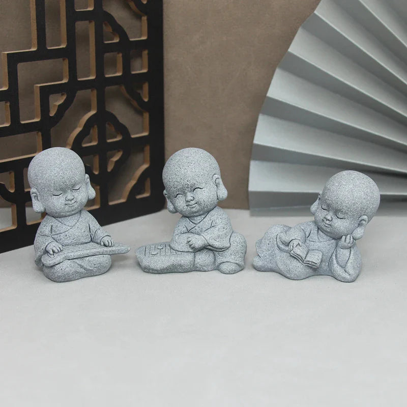 Buddha Stone Statue Little Buddhist Monks Tibetan Buddhism Figurines Zen Garden Ornament Meditation Home Aquarium Decoration Lootquake LLC
