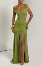 Mozision Off-shoulder Backless Sexy Maxi Dress Women Gown Halter Sleeveless Backless Thigh High Split Club Party Long Dress