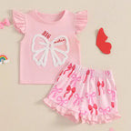 Cute Matching Baby Toddler Brother Outfit Bow Fly Sleeve Tops Elastic Waist Ruffle Shorts 2 Piece Summer Set for Siblings