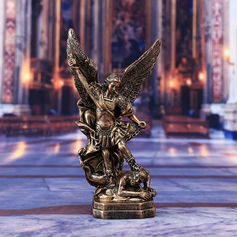 San Miguel Arcangel Statue St Michael Statue in Bronzed Resin St Michael The Archangel victoriously Over Satan Collection
