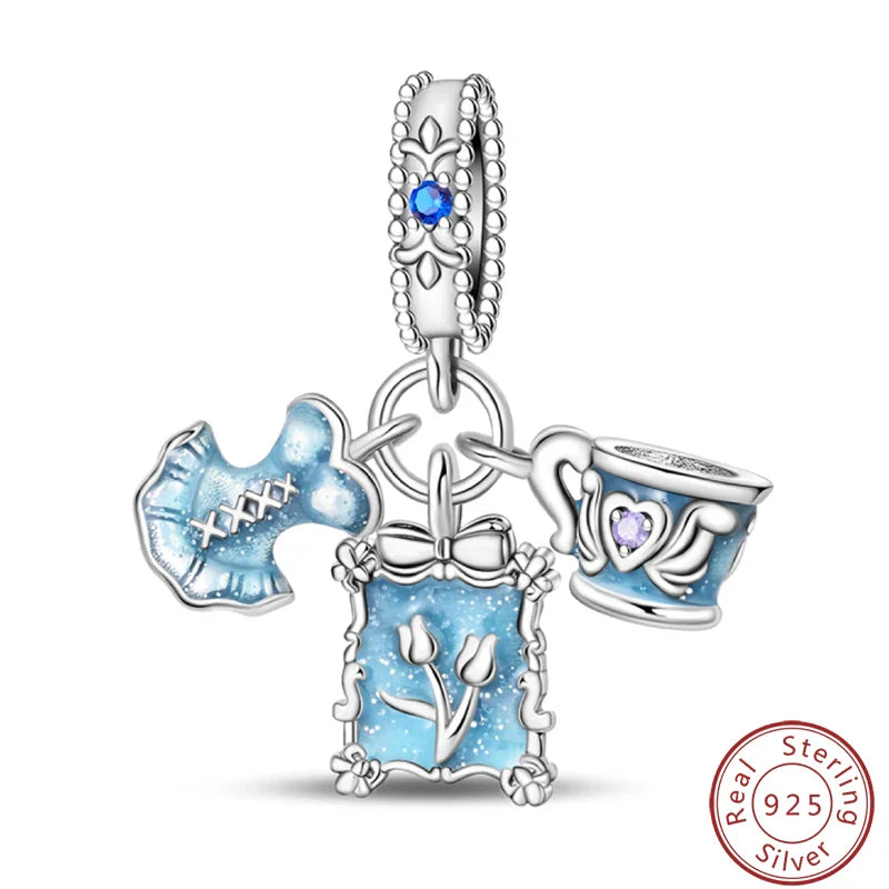 S925 Sterling Silver Princess Golf Hamster Camera Travel Three Piece Set Charms Beads 3mm DIY Fine Jewelry Making Lootquake LLC
