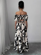 Elegant Short-sleeved Dress For Women Spring Summer Fashion Printing Waist-tightening Patchwork Loose Casual Dresses Female