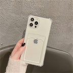 Transparent Card Slot Holder Case for iPhone 13 11 12 14 Pro Max Mini Clear Shockproof Soft Wallet Cover Clear Phone Case with Card Holder Slim Protective Soft Shock Absorbing Case with Card Holder Stevvex