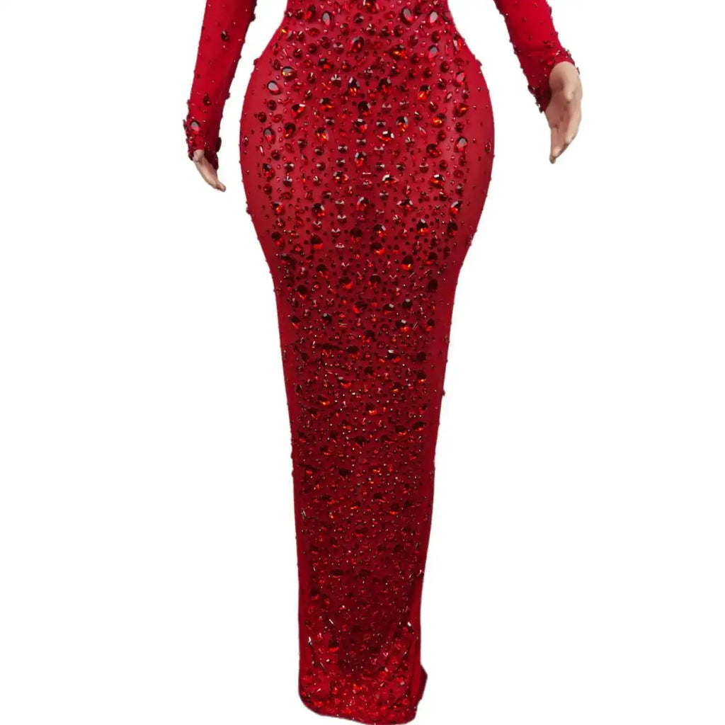 Sexy Party Banquet Evening Dresses Women Sparkly Rhinestone Long Dress Nightclub Singer Stage Costume Festival Clothing Cuixing