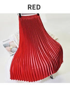 Classic Golden Velvet Pleated Skirt High Waist Retro Style Fashion Office Lady Pleated Long Skirt Winter Velvet Skirt 90cm Long