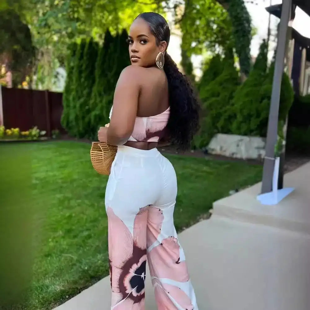2 Piece Women Sets 2024 New Arrival Summer Autumn Matching Printing Two Pieces Sets Sleeveless Top And Pants Suits Outfits