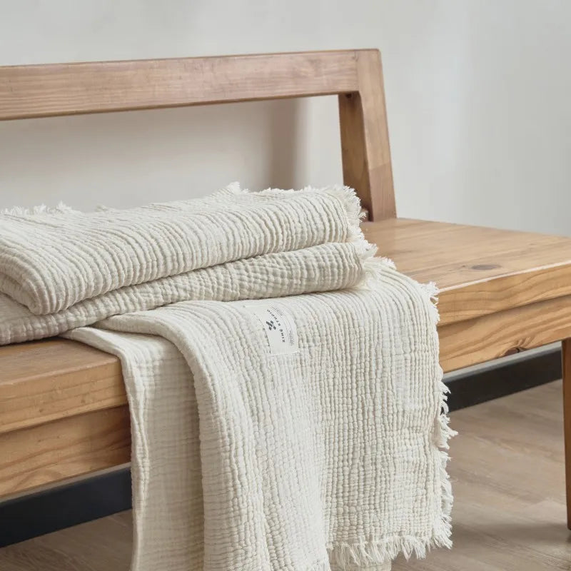 Maillard Cotton Blankets Four Layers Of Gauze Sofa Cover Blanket With Tassel AB Side Office Nap Decorative Bed Muslin Blanket Lootquake LLC