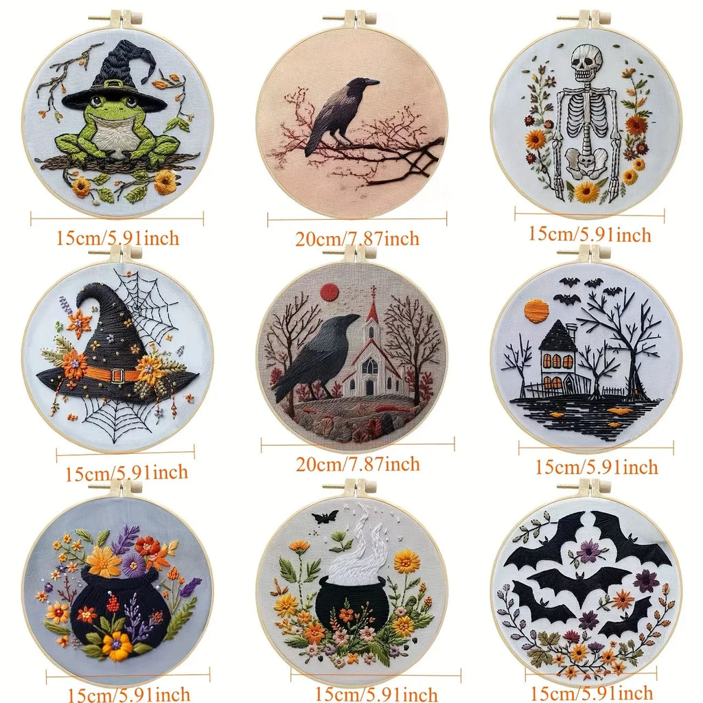 Halloween-themed pattern hand-embroidery DIY set material package, the set includes needles, threads, embroidery strips, and an Lootquake LLC