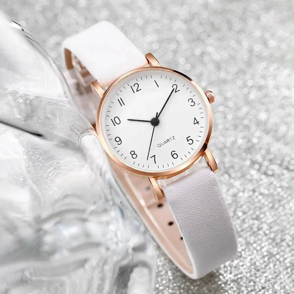 3pcs/set Women Leather Simple Quartz Watch with Number 8 Bracelet Necklace Set