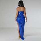 Women's New Sequined Dress Split Bead Tube Top Dress