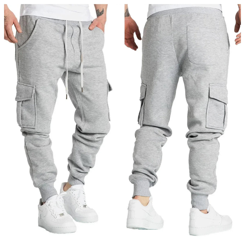 Mens Sweatpants Straight Fit Drawstring Multi-pocket Pants THRIXINE