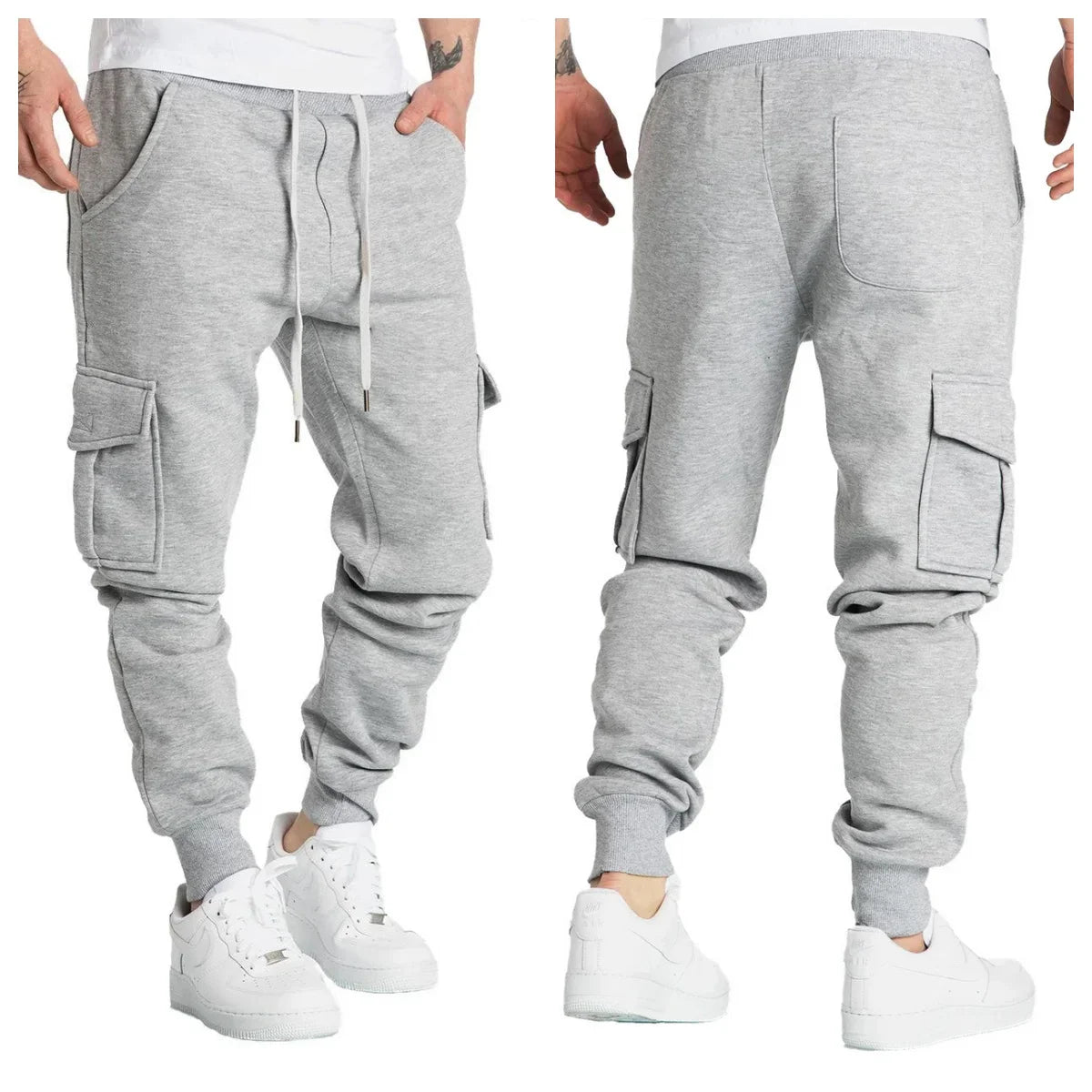 Mens Sweatpants Straight Fit Drawstring Multi-pocket Pants THRIXINE