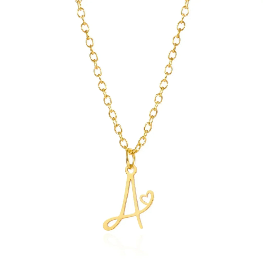 26 Initial Letters Heart Pendant Stainless Steel Necklace for Women Gold Color A-Z Alphabet Choker Chain Birthday Jewelry Gift
