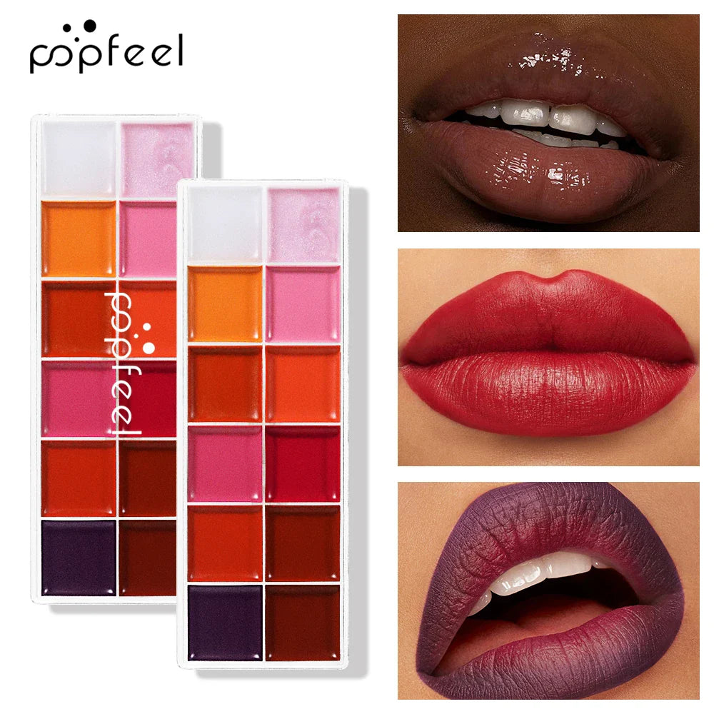 POPFEEL 12 Color Long-Lasting 2-in-1 Lipstick & Blush Palette - Lightweight, Hydrating Formula for Effortless Beauty。 Lootquake LLC