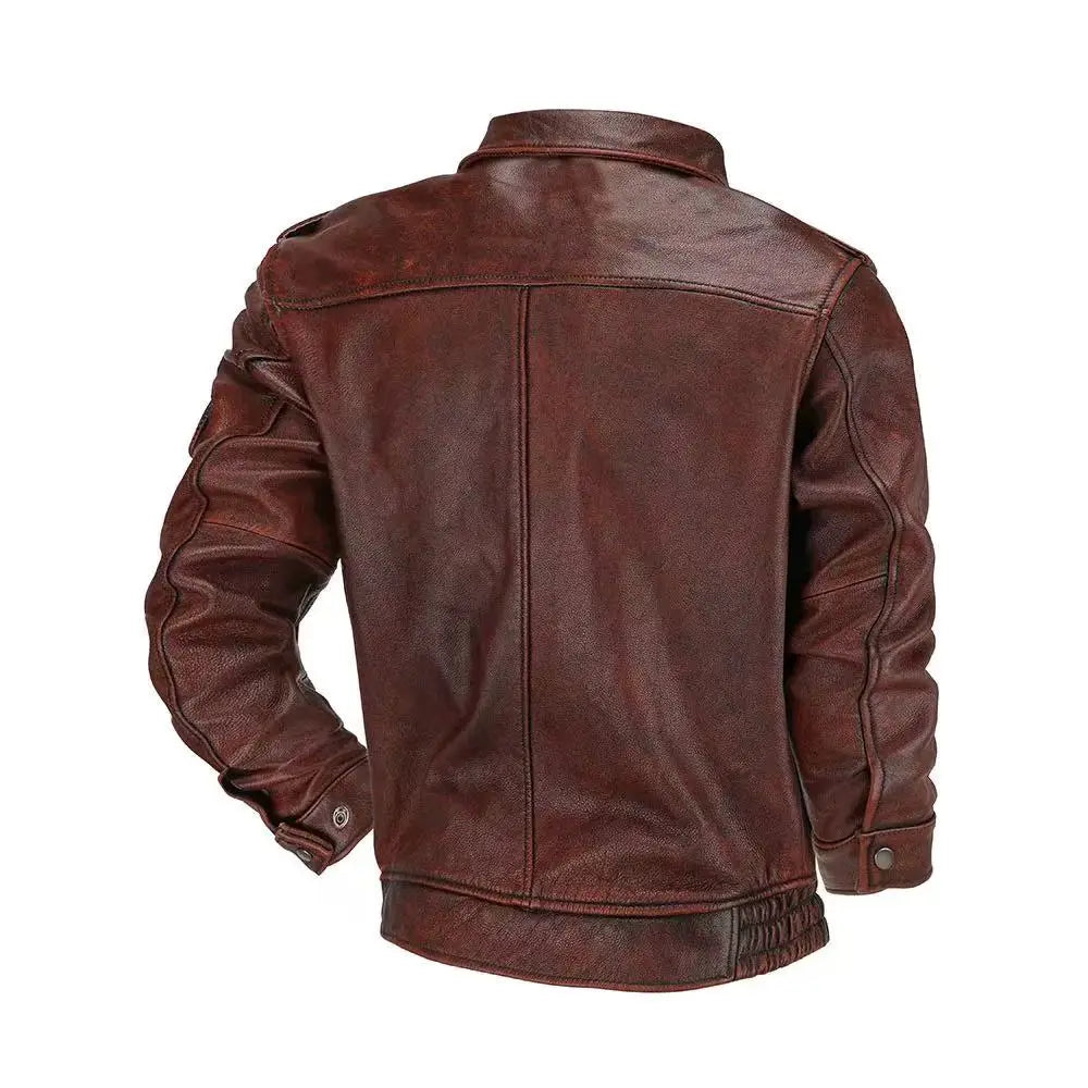 M65 Top Layer Cowhide Jacket  Fashion SlimFit Stand Collar Leisure Bomber Jacket 100% Genuine Leather Men's Vintage Short Pi-Mart