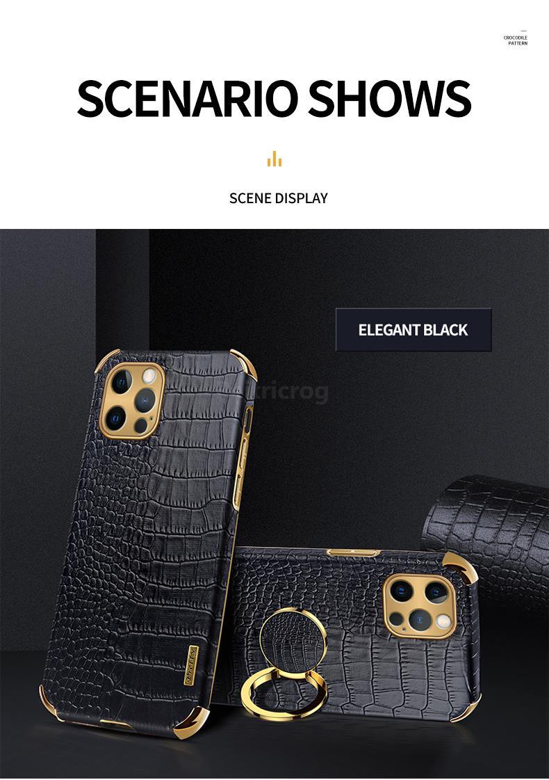 Crocodile Leather Case For iPhone 13 12 Mini Shockproof Magnetic Ring Holder Phone Cover Ultra-thin Soft Crocodile Leather Shockproof Bumper With Ring Bracket Protective Cover for iPhone Stevvex