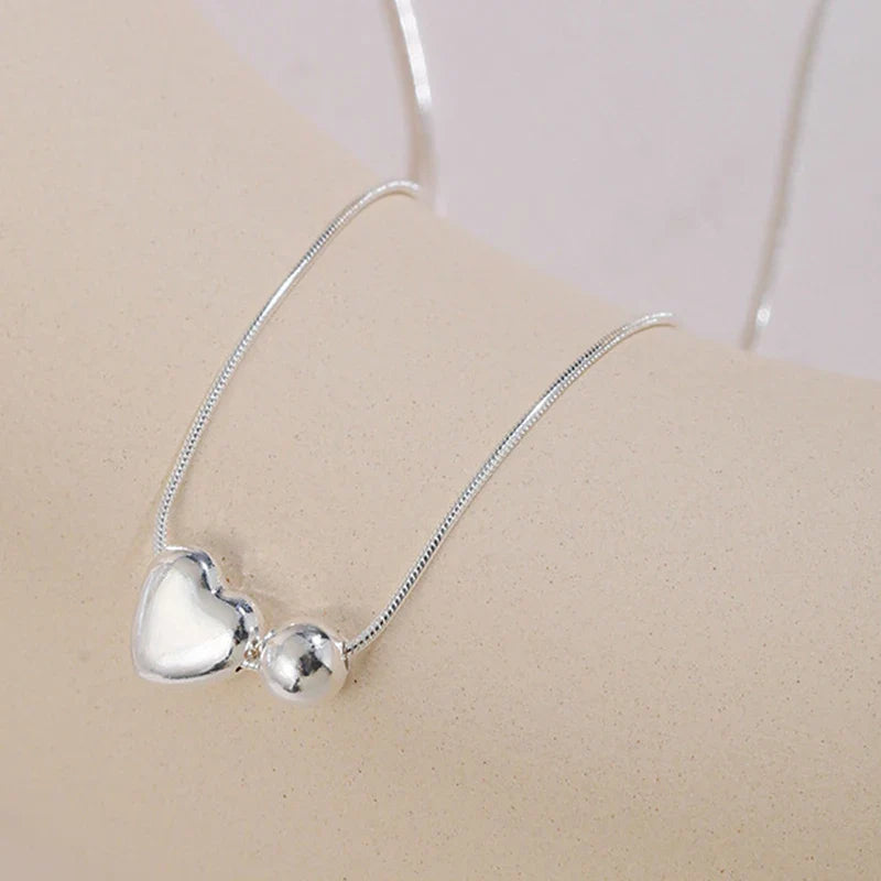 925 Sterling Silver Necklace Simple Heart Love Ball Elegant Geometric for Women Girl Jewelry Gift Dropshipping Wholesale Lootquake LLC
