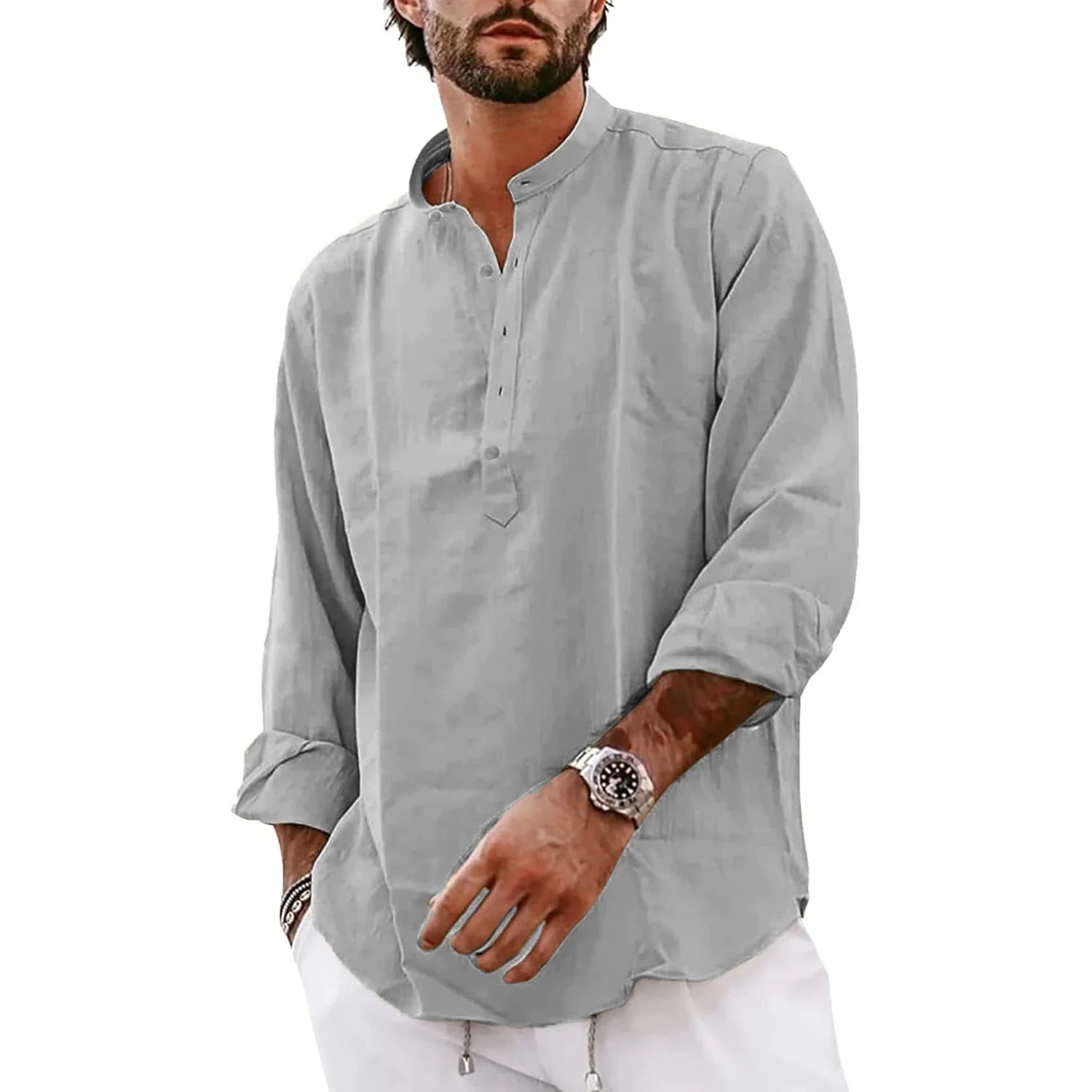 Streetwear Mens Cotton Linen Shirts Casual Lightweight Long Sleeve Henley Shirts for Men Beach Hawaiian Breathable T Shirts Lootquake LLC