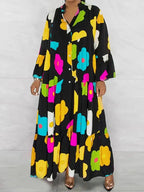 Plus Size New for Summer 2024 Women's Long Sleeve Floral Dress V-Neck Button Long Dress Long Sleeve Button Down Dress