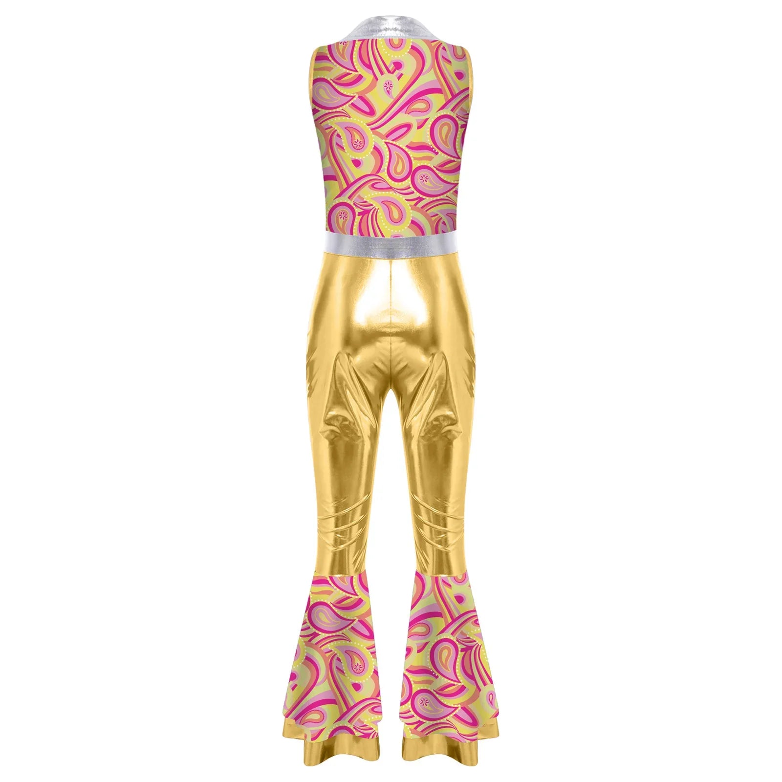 Womens Halloween Retro Hippie Cosplay Costume Party Hip-hop Dance Costume Metallic Shiny Vintage Carnival Bodysuit Jumpsuit Lootquake LLC