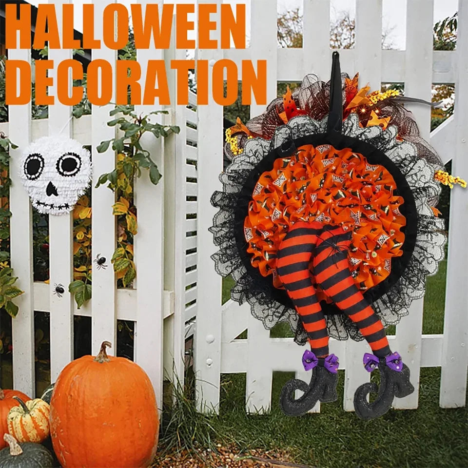 Halloween Witch Legs Door Wreath