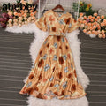 Women Dress Fashion Vintage Ins Bandage Slim Waist A-line Long Dress Vacation Beach Summer Outfits Lady Robe Femme Lootquake LLC