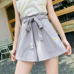 Summer Lightweight Black Casual Sports Pants Women Student Loose High-Waist Wide-Leg Shorts