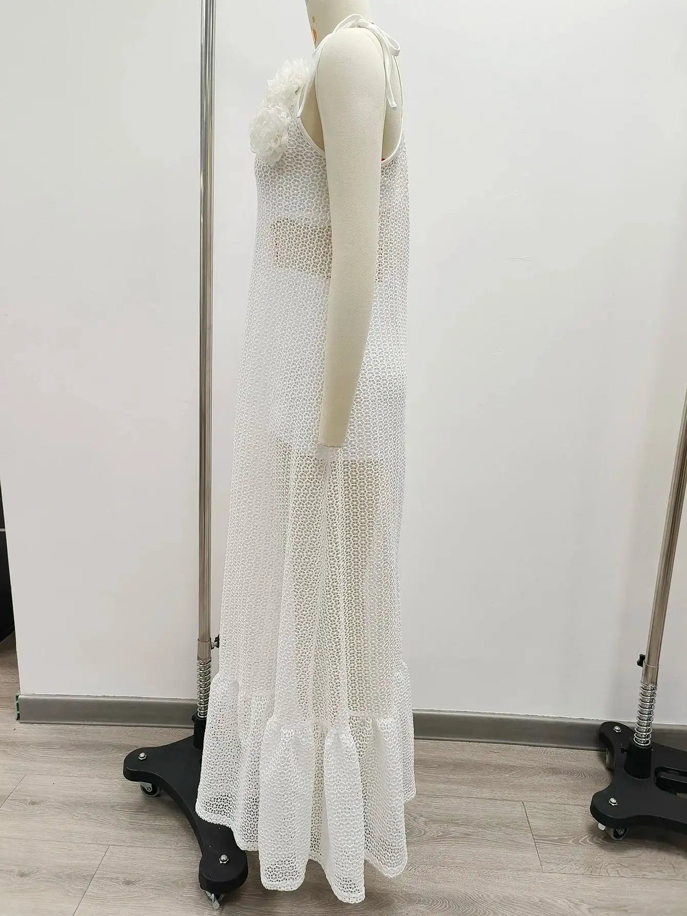 Sexy 3D Flower Long Dress Women 2024 Summer Semi-sheer Party Dresses Elegant Slim One Shoulder Maxi Vestidos Holiday Beach Robe