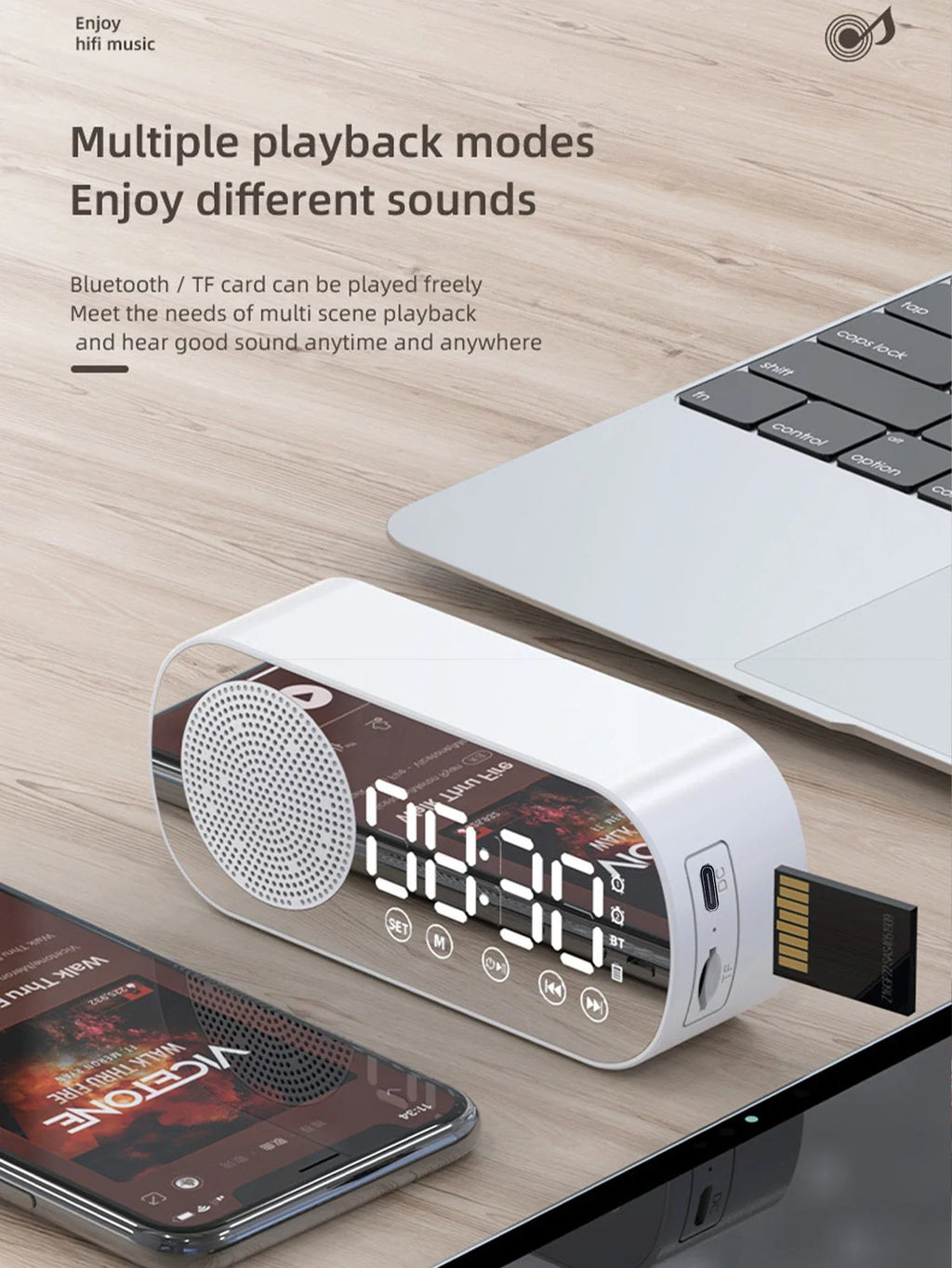 Wireless Bluetooth Speaker, Multi-functional Loud Subwoofer Clock, Mini AI Smart Alarm Clock Speaker Lootquake LLC