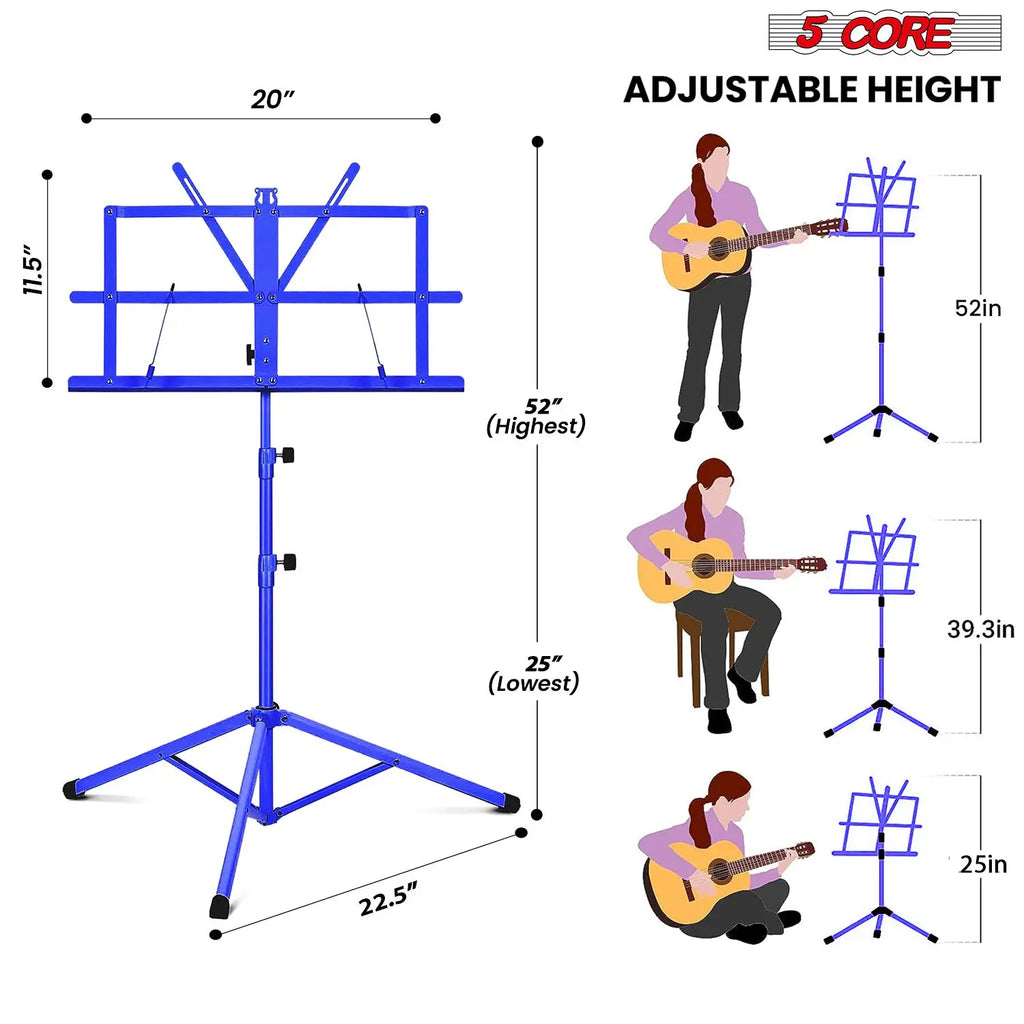 Adjustable All Metal Foldable Bookstand Portable Sheet Music Holder Blue Desktop Book Stands for Musical Instruments-MUS FLD BLU Lootquake LLC
