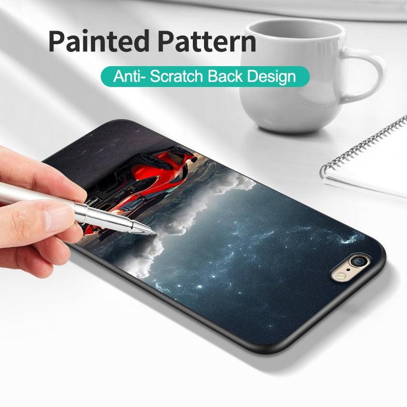 Cute Cover Soft Silicone Print Cars Print Phone Case For Iphone 5s 5 S Se 2016 4.0" Case Phone Cover On  Iphone 6s 6 S Plus Funda Bumper Black Case Sport Race Car Stevvex