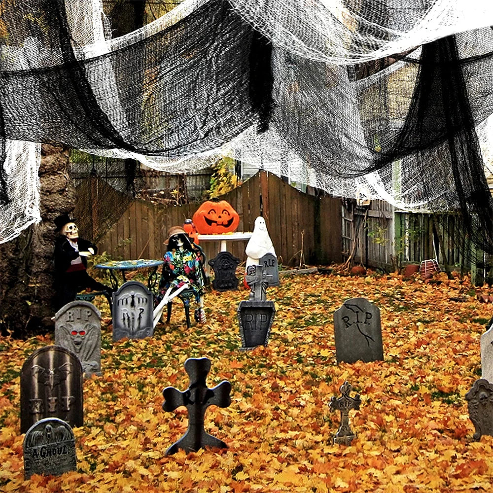 Halloween Decoration Black White Creepy Cloth Spooky Gauze Fabric Window Door Cover Scary Party Horror House Props Hallow Favors Lootquake LLC