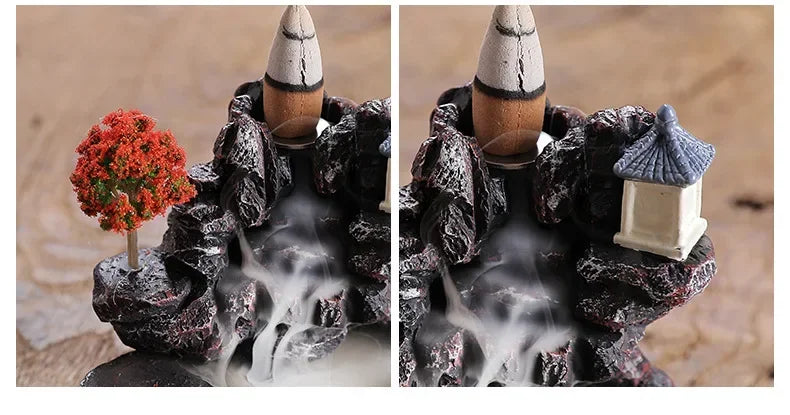 Incense Burner Mountains River Waterfall Fragrance Fireplace Backflow Aroma Smoke Zen Censer Holder Decoration for Home Lootquake LLC