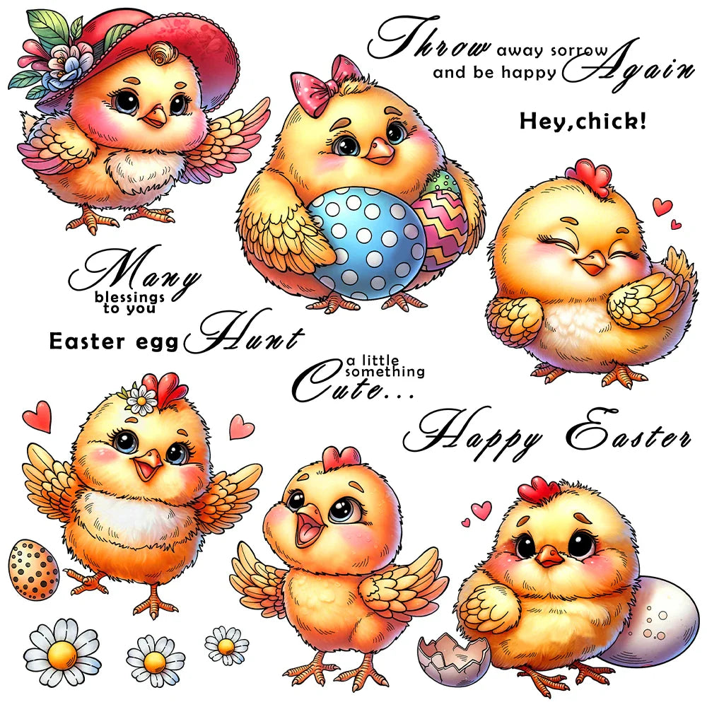 Mangocraft Easter Cartoon Chickens Cutting Dies Clear Stamp DIY Scrapbooking Metal Dies Silicone Stamp For Cards Albums Decor Lootquake LLC