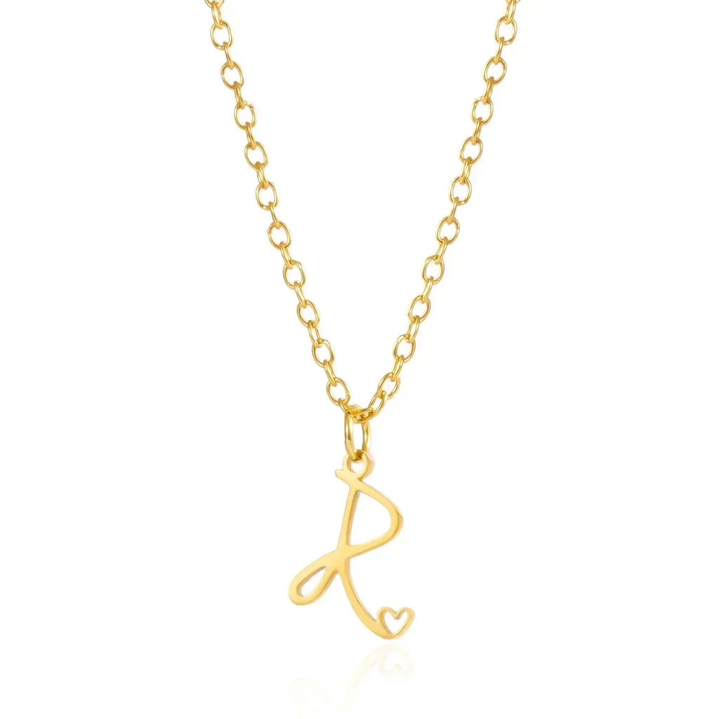 26 Initial Letters Heart Pendant Stainless Steel Necklace for Women Gold Color A-Z Alphabet Choker Chain Birthday Jewelry Gift