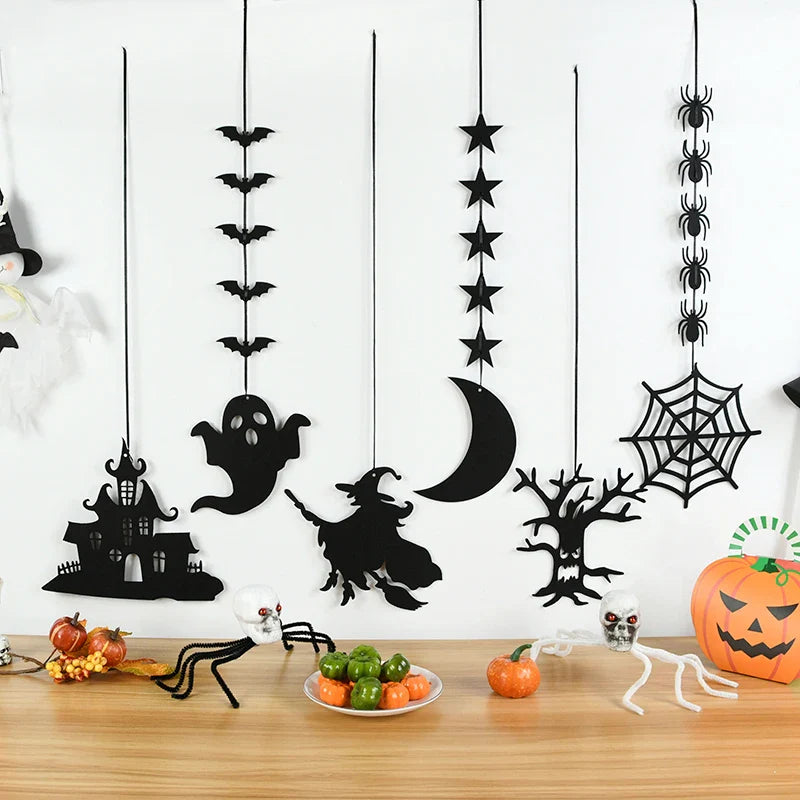1set Halloween Decoration Banner Bunting Scary Spider Ghost Bat Hanging Garland Pull Flag Pendant For Halloween Party Home Decor Lootquake LLC